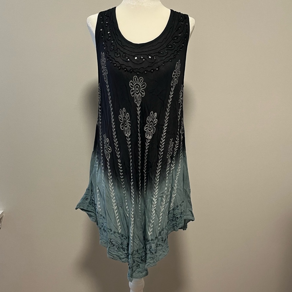 Bohemian gypsy tie die dress with embroidery and sequins